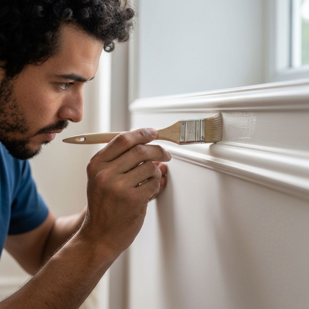 Painter applying careful brushwork to a skirting board — attention to detail on the job