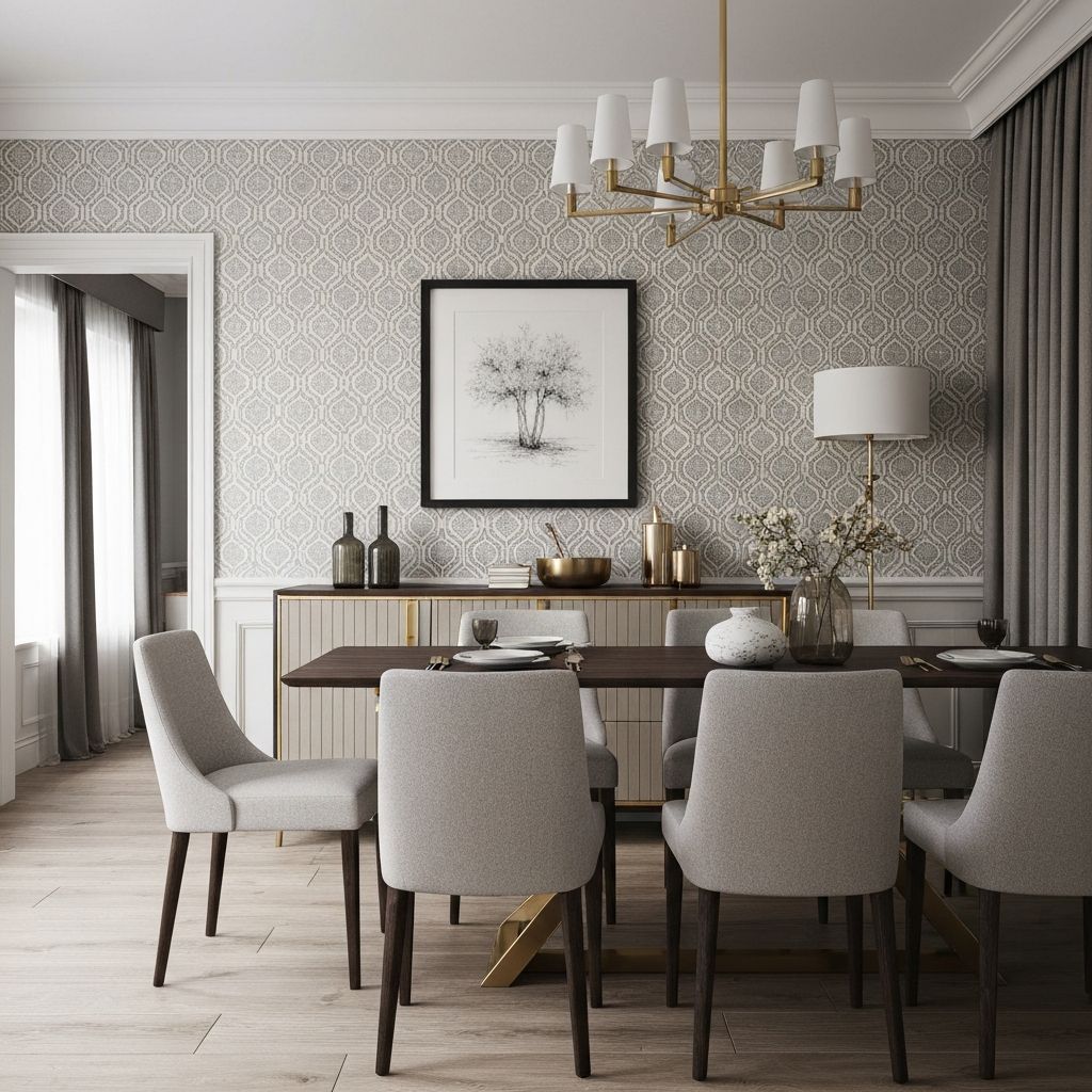 Wallpaper hanging — decorative wallpaper being applied to a feature wall